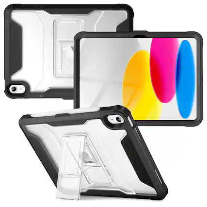 Front. VIKESI - for iPad 10th Generation Kickstand Protective Case 2022,iPad 10.9 Inch Shockproof Cover with Matte Frosted Back - Black.