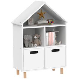 Qaba - Kids Bookshelf, 3 Tier Kids Bookcase with Two Drawers, Bookshelf for Kids Rooms, Bedroom, Nursery - White