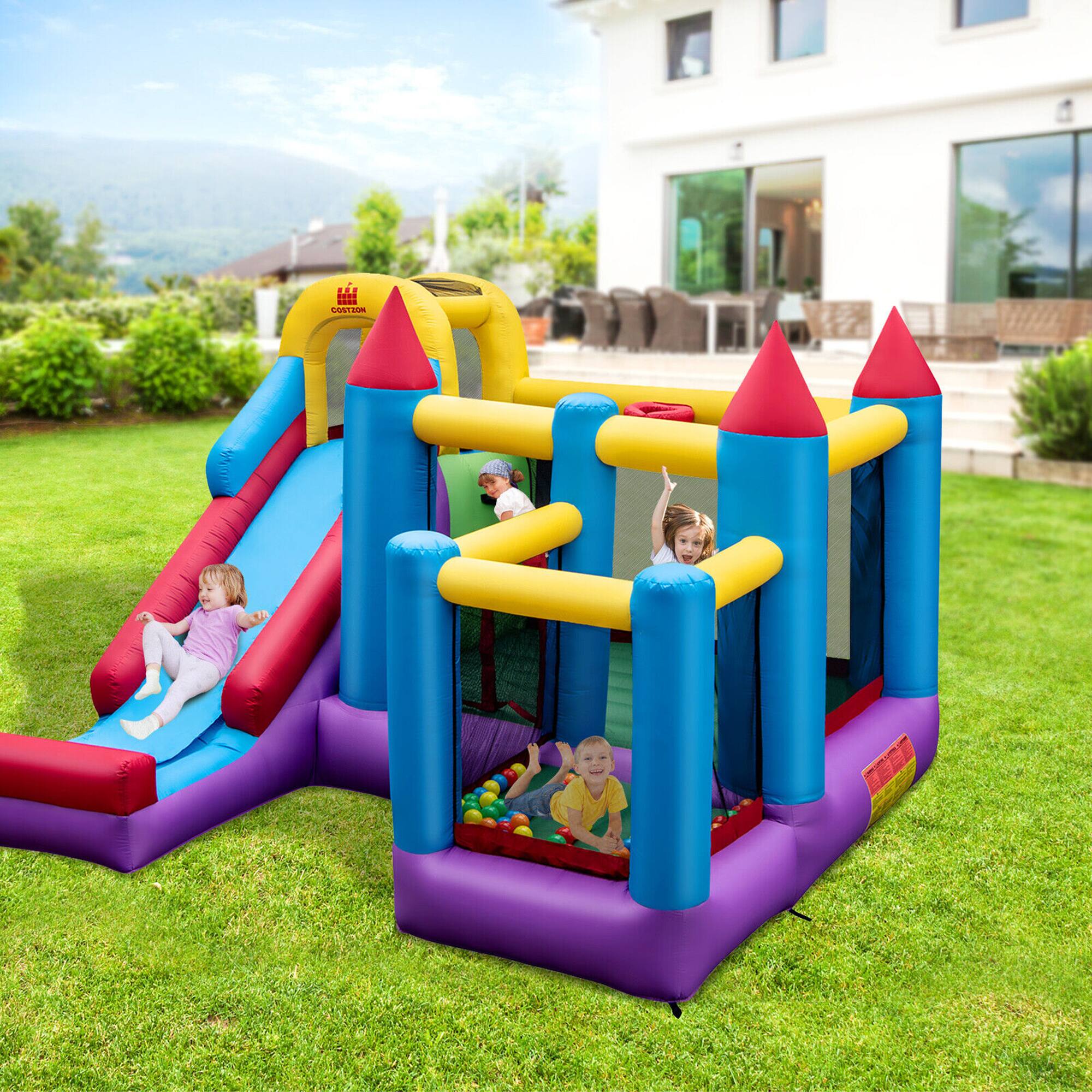 Alt View 2. Gymax - Gymax Inflatable Bounce House 5-in-1 Inflatable Bouncer Indoor & Outdoor Blower Excluded - Multicolor.