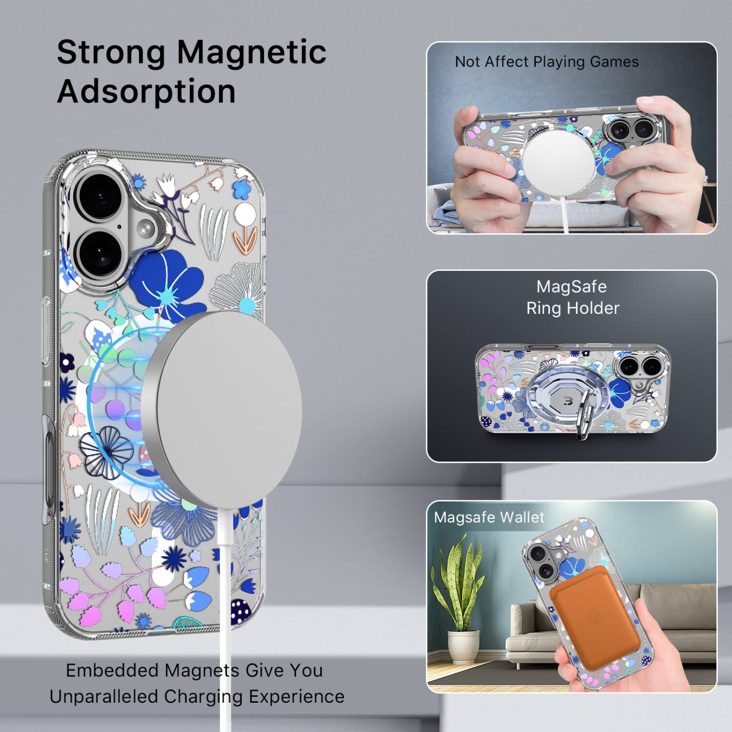 Strong Magnetic Adsorption

Embedded Magnets Give You Unparalleled Charging Experience

Not Affect Playing Games

MagSafe Ring Holder

Magsafe Wallet