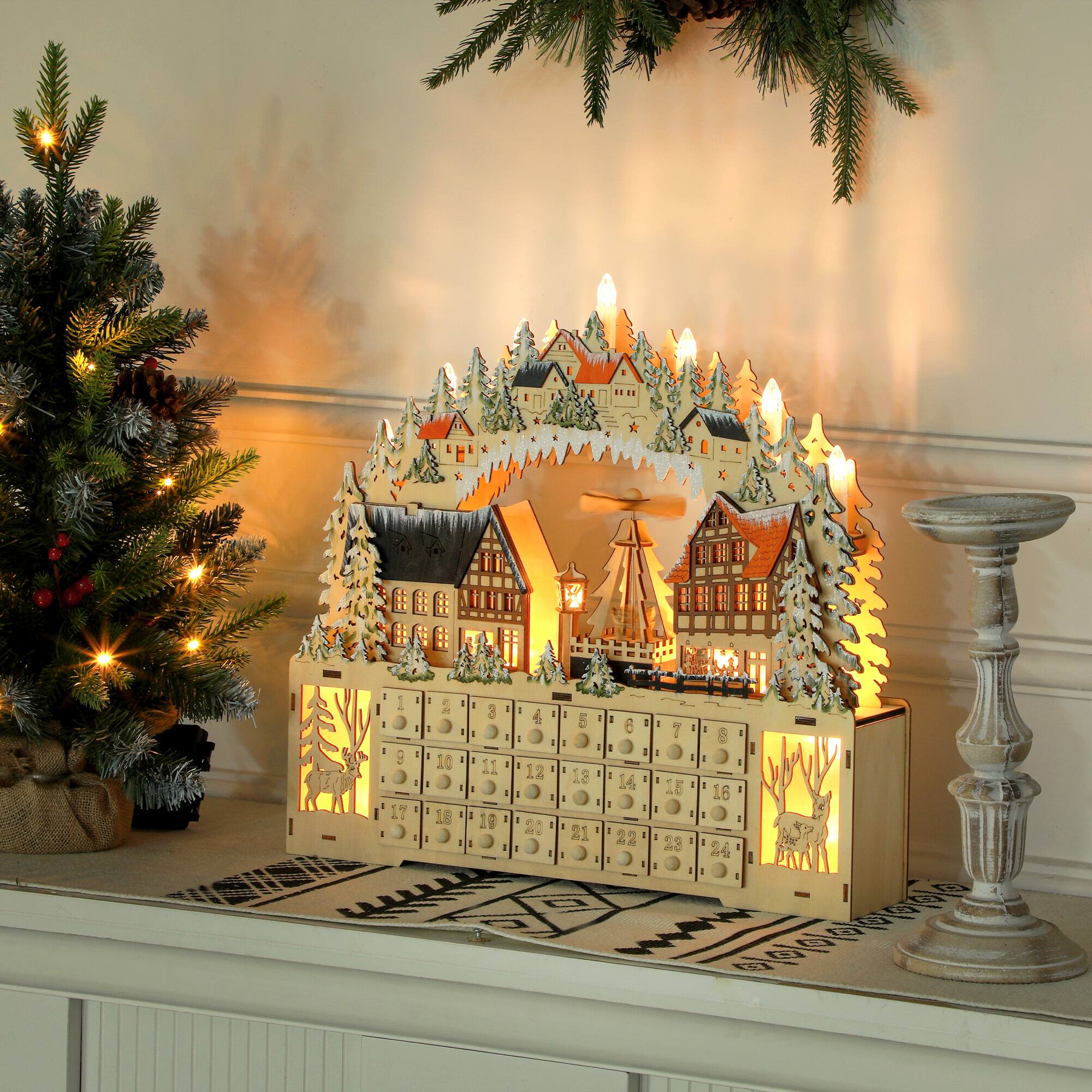 Alt View 1. Homcom - Christmas Advent Calendar, Light Up Reusable Decor w/ 24 Fillable Drawers & LEDs, Nature Wood - Natural Wood.
