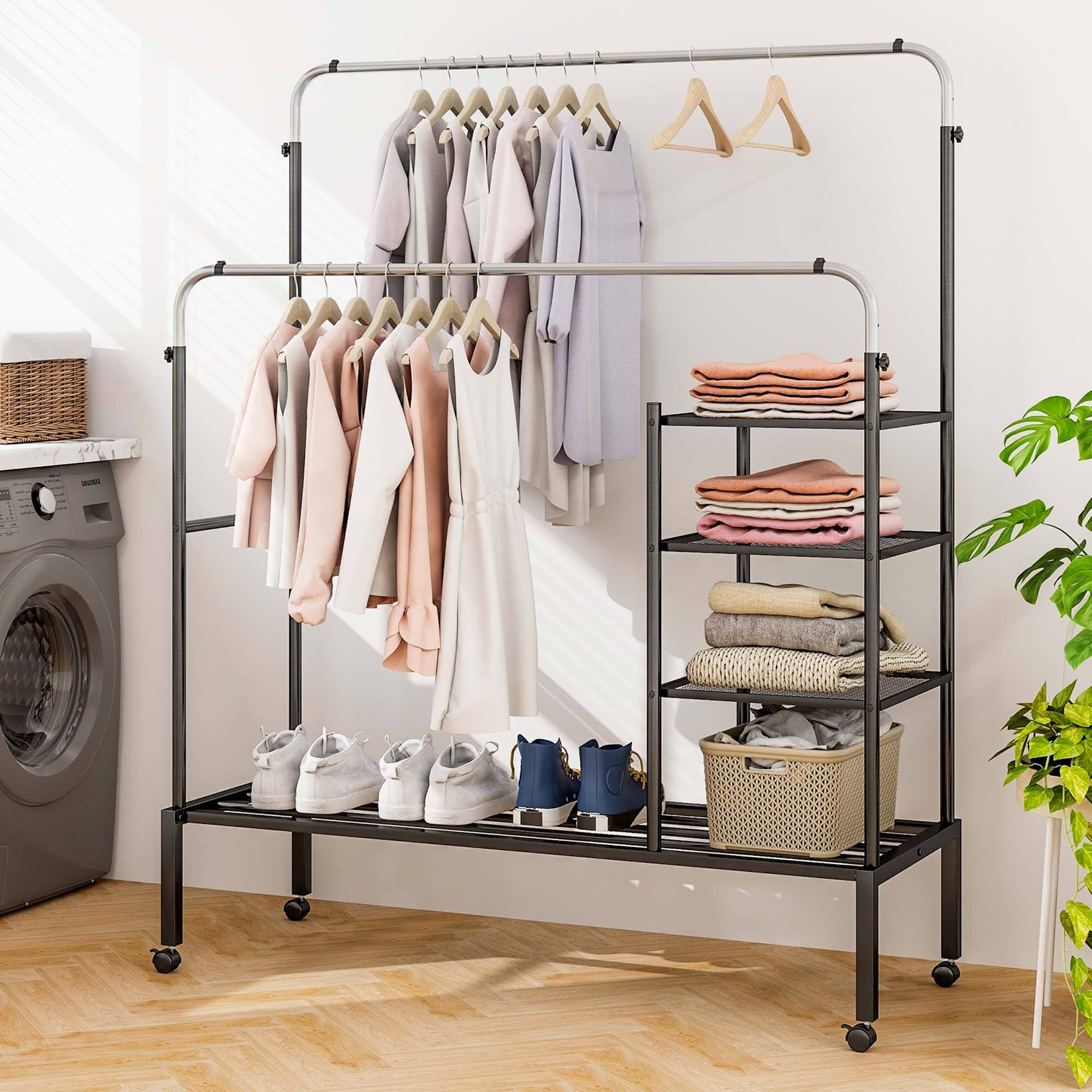 Alt View 1. Costway - Costway Rolling Clothes Drying Rack Double Rods Garment Rack with Height Adjustables Silver - Silver.