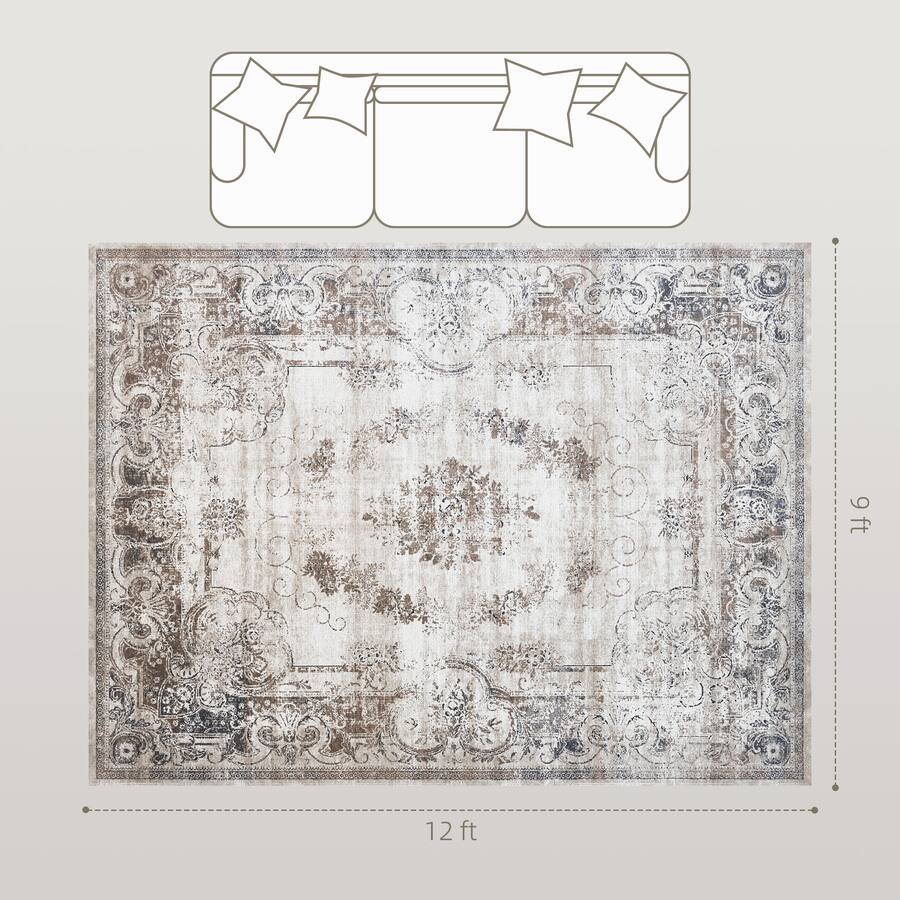 Homcom 9x12 Indoor Rug: Boho Mach Wash Low Pile Non Slip Distressed ...