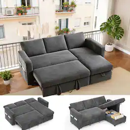 Vipbear - 81" Sleeper Sofa Bed with Pull Out Bed L Shaped Sectional Sleeper Sofa, Tool-Free Assembly,Chenille Dark Gray - Gray