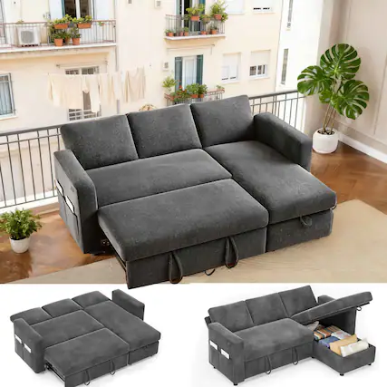 Front. Vipbear - Vipbear 81" Sleeper Sofa Bed with Pull Out Bed L Shaped Sectional Sleeper Sofa, Tool-Free Assembly,Chenille Dark Gray - Gray.