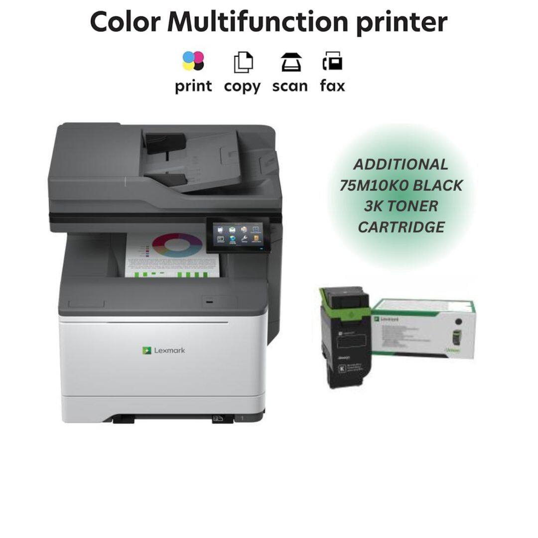 Color Multifunction printer  
print copy scan fax  

ADDITIONAL 75M10KO BLACK 3K TONER CARTRIDGE  

Lexmark