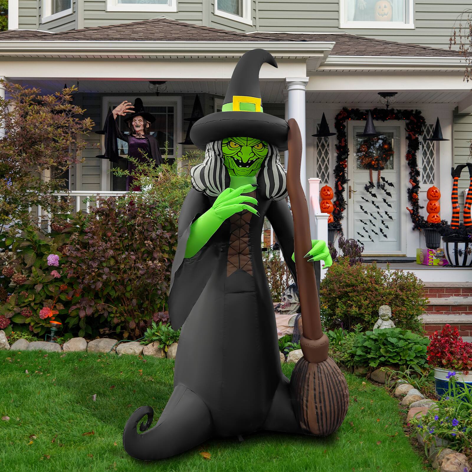 Back. GOOSH Inflatables - GOOSH 6FT Inflatable Witch with Broom – Light-Up Halloween Yard Decoration - Black.