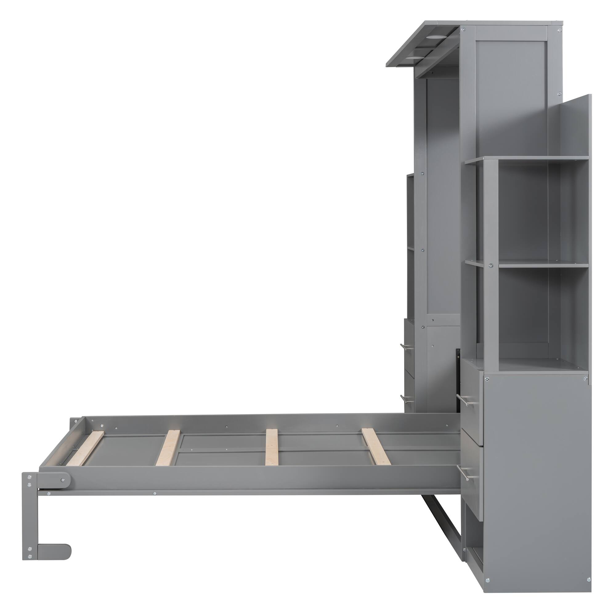 Alt View 7. Tiramisubest - Full Size Murphy Wall Bed, Gray, MDF+LVL, 80x79x84 inches, 284 lbs - Gray.