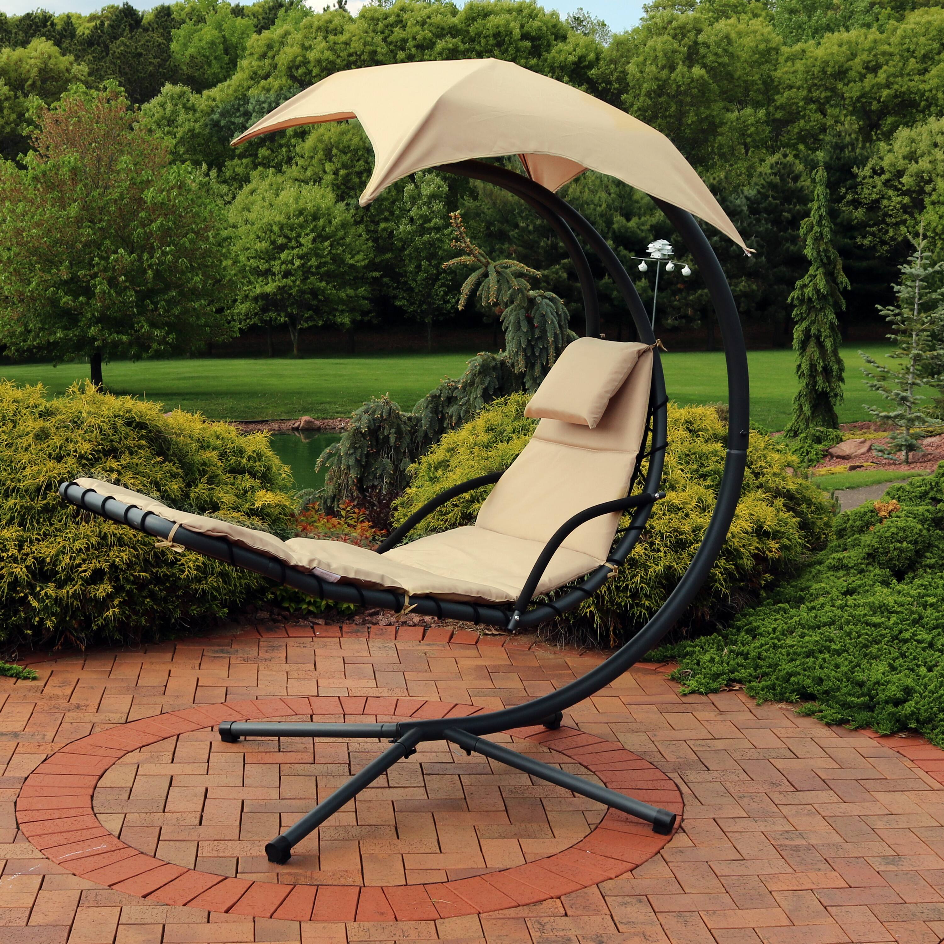 Alt View 3. Sunnydaze - Floating Lounge with Umbrella and Stand - Set of 2 - Beige.