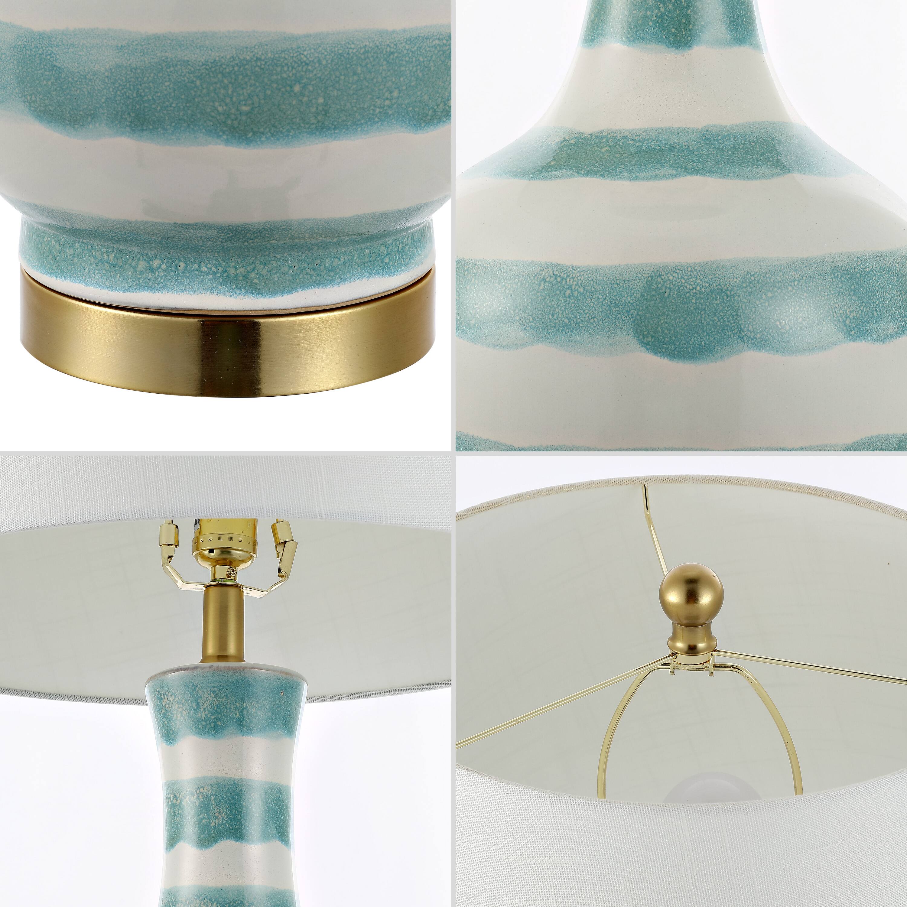 Alt View 3. Jonathan Y - Tucker 30.5" Striped Ceramic/Metal LED Table Lamp, Green/White - Green/White.