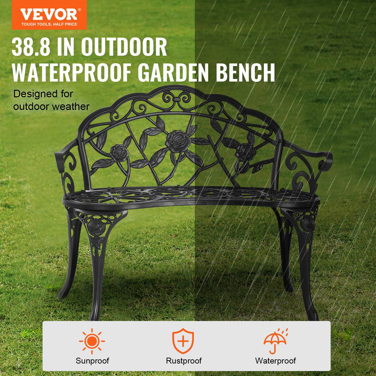 VEVOR TOUGH TOOLS, HALF PRICE 38.8 IN OUTDOOR WATERPROOF GARDEN BENCH Designed for outdoor weather Sunproof, Rustproof, Waterproof