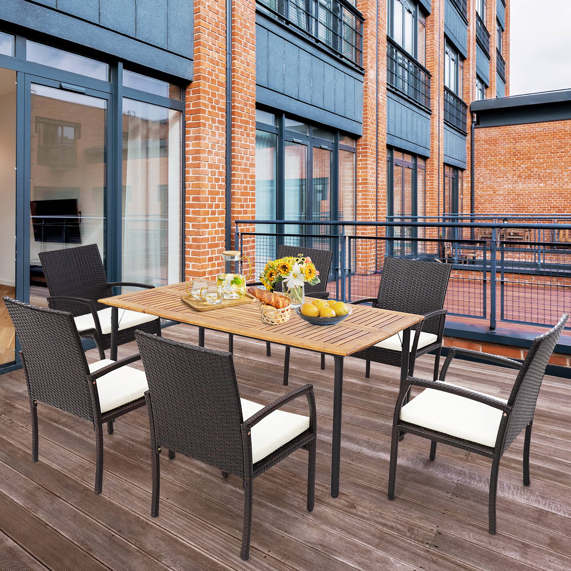 Alt View 4. Costway - Costway 2PCS Patio PE Wicker Dining Chairs with Soft Zippered Cushion Armchairs Backyard - Mix Brown,Off White.