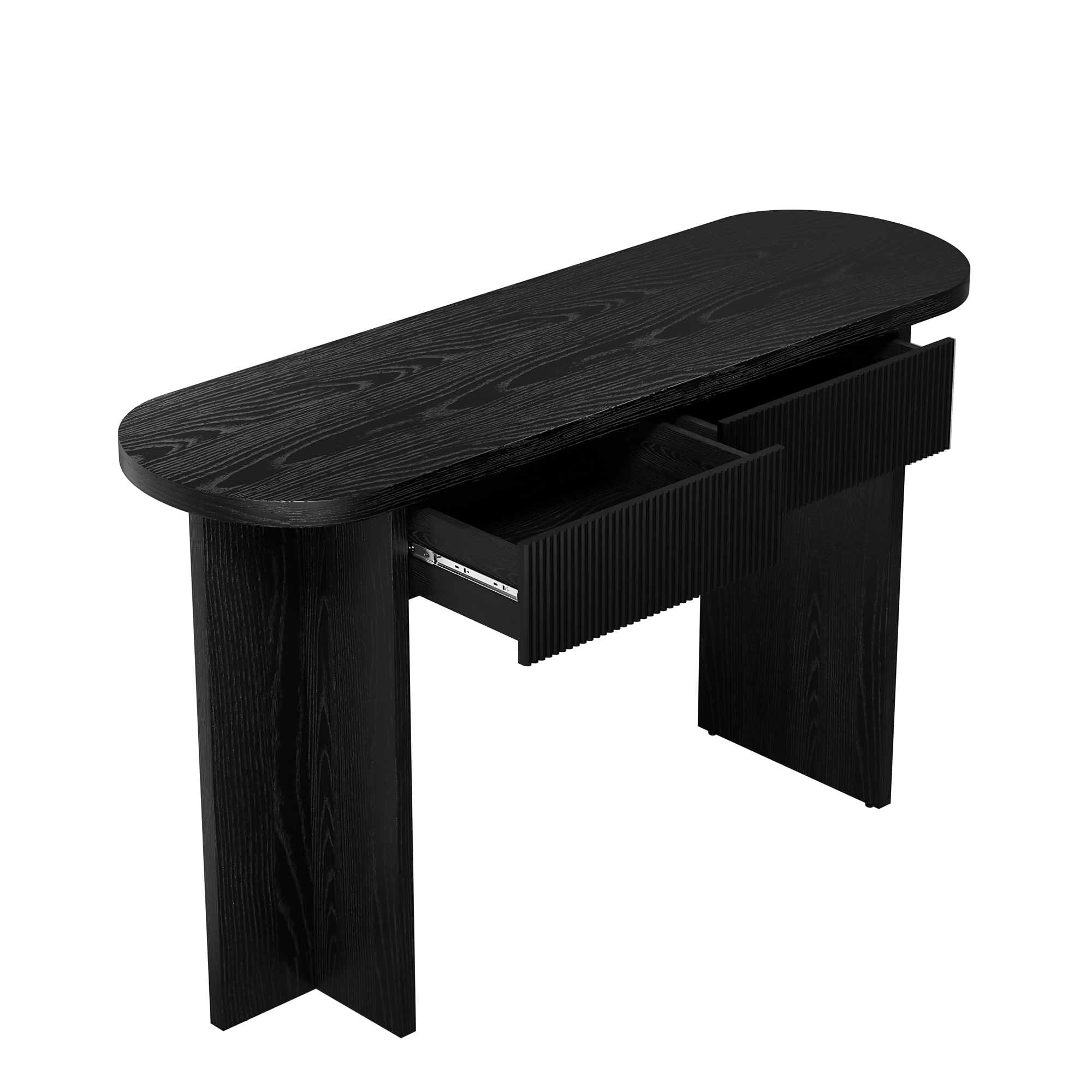 Back. Whisen - 55-Inch Console Table with 2 Drawers, Modern Fluted Entryway Table for Hallway Living Room-Black - Black.