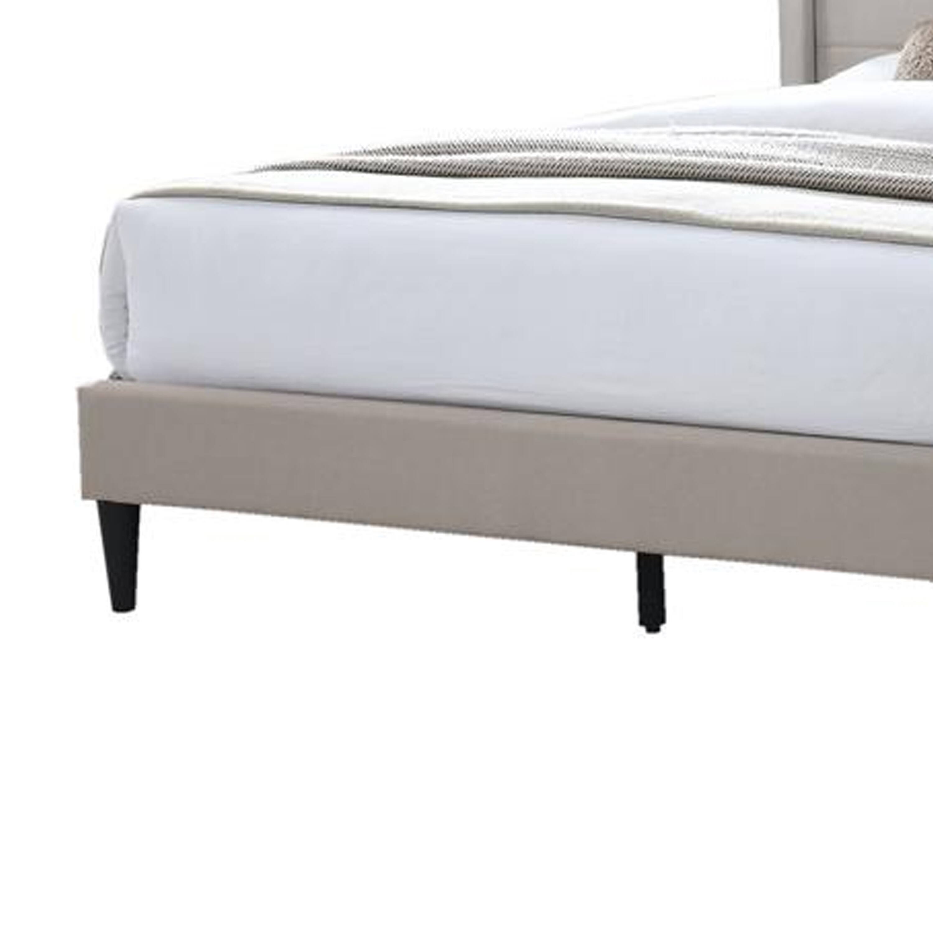 Alt View 3. Manhattan Lane - Kopa Queen Size Bed with Tufted Headboard, Brown Burlap Upholstery - Brown, Black.