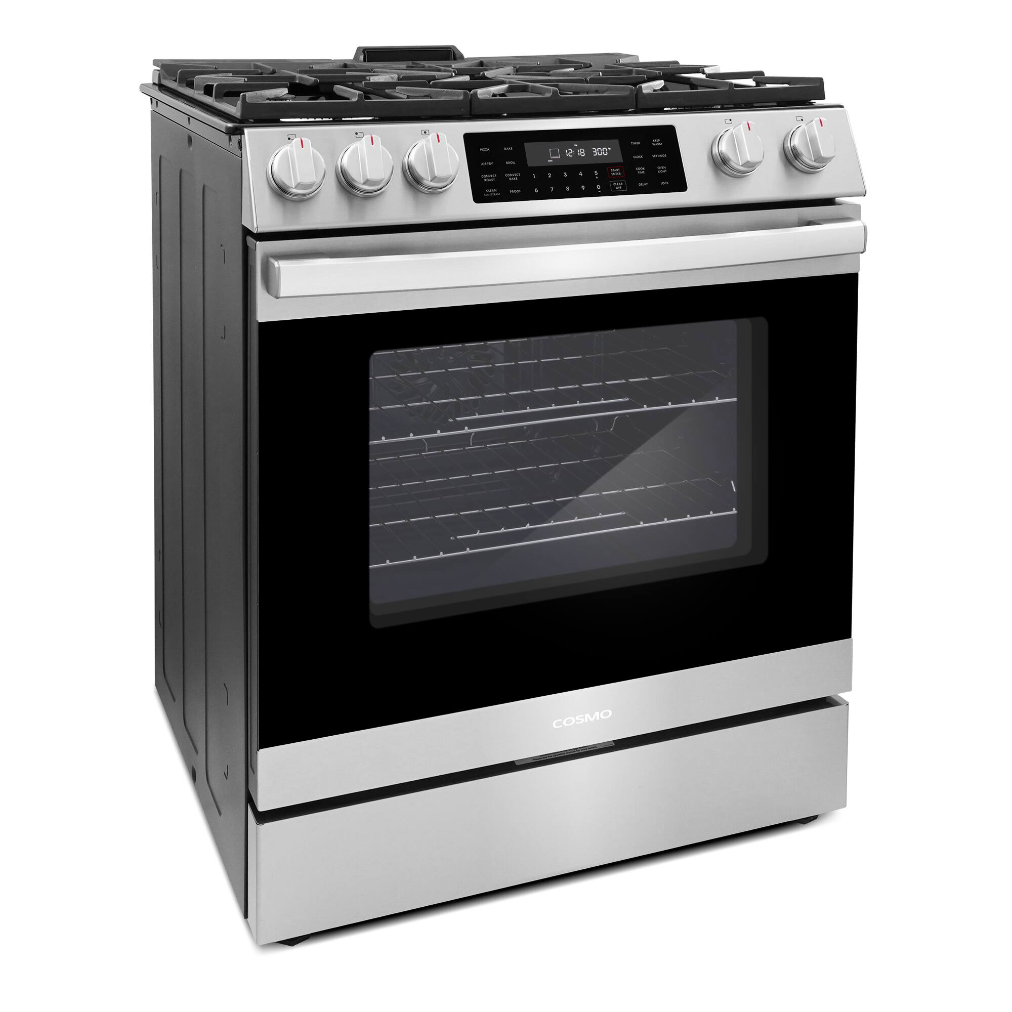 Alt View 1. COSMO - COS-GRC305KTD 30 in. Lumin Collection 6.1 cu. ft. Gas Range with 5 Burners, Convection Oven, Self Clean, Air Fry - Stainless Steel.