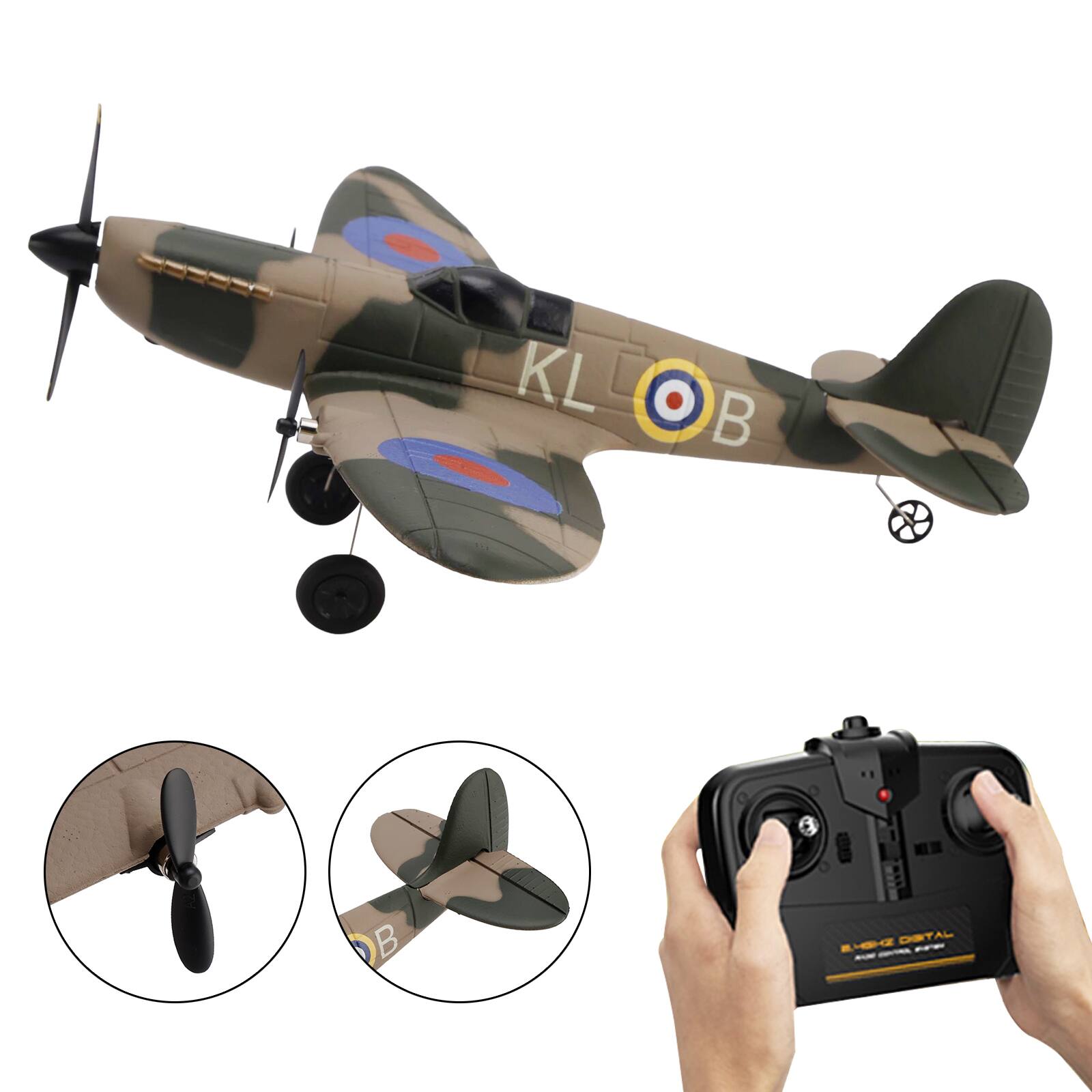 Left. Topteng - 76205 2.4G 3CH Fixed-Wing RC Plane – Gyro System, Dual Batteries, 15 Min Flight, EPP Foam, Fit for Kids & Beginners - Brown.