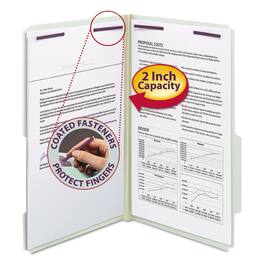 Smead Manufacturing - REMOVE - Recycled Pressboard Folders, Coated Fasteners, 2/5-Cut: R of C, 2" Expansion, Legal Size, Gray-Green, 25/Box