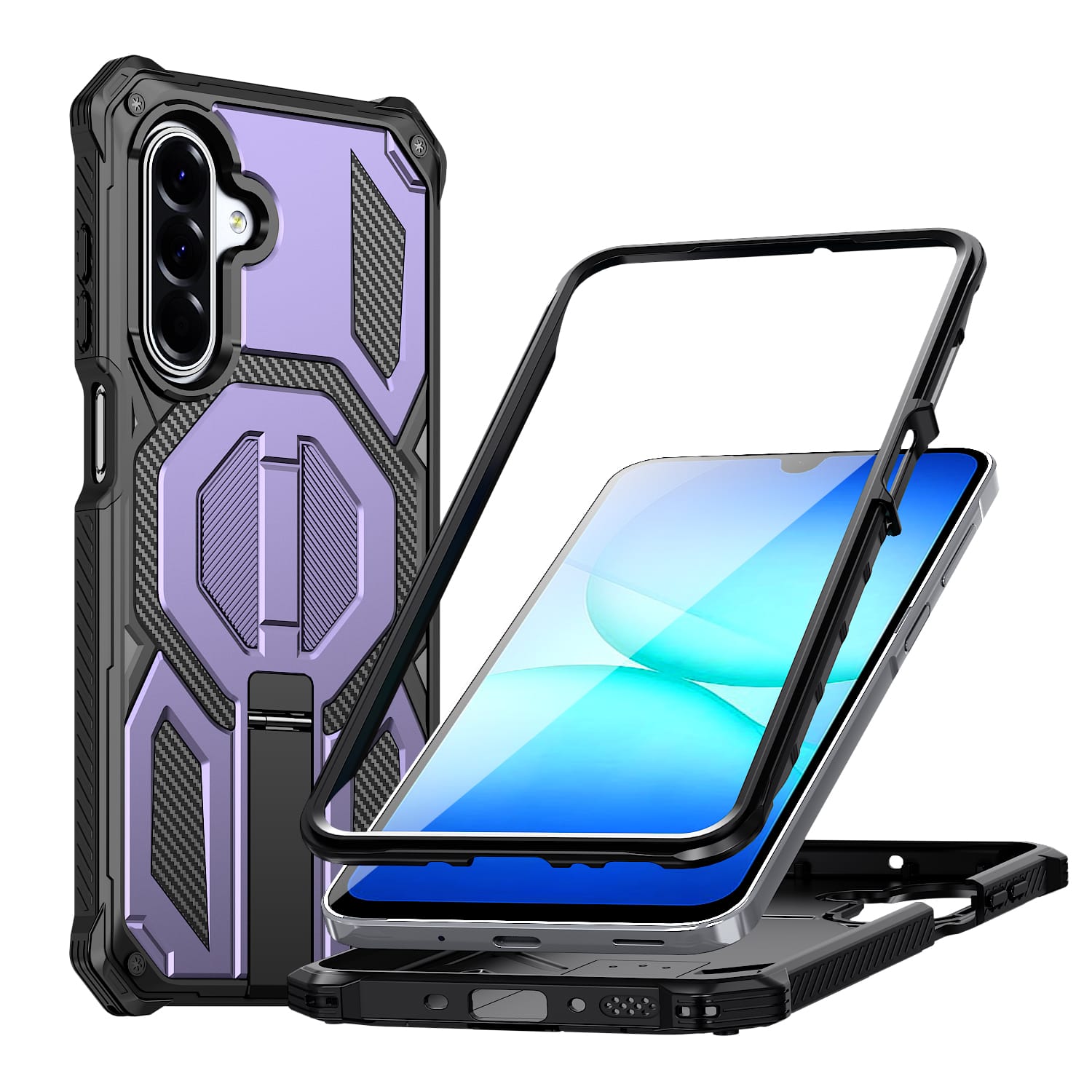 Dteck - Heavy Duty Rugged Magnetic Case For Samsung Galaxy A17 5G, Foldable Kickstand Shockproof Protection Cover - Purple price history on PriceWatchPro