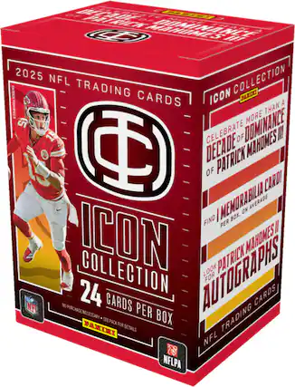 2025 NFL TRADING CARDS
ICON COLLECTION
24 CARDS PER BOX
CELEBRATE MORE THAN A DECADE OF DOMINANCE OF PATRICK MAHOMES II!
FIND 1 MEMORABILIA CARD!
LOOK FOR PATRICK MAHOMES II AUTOGRAPHS
NFL TRADING CARDS
NO PURCHASE NECESSARY. SEE PACK FOR DETAILS.
NFLPA