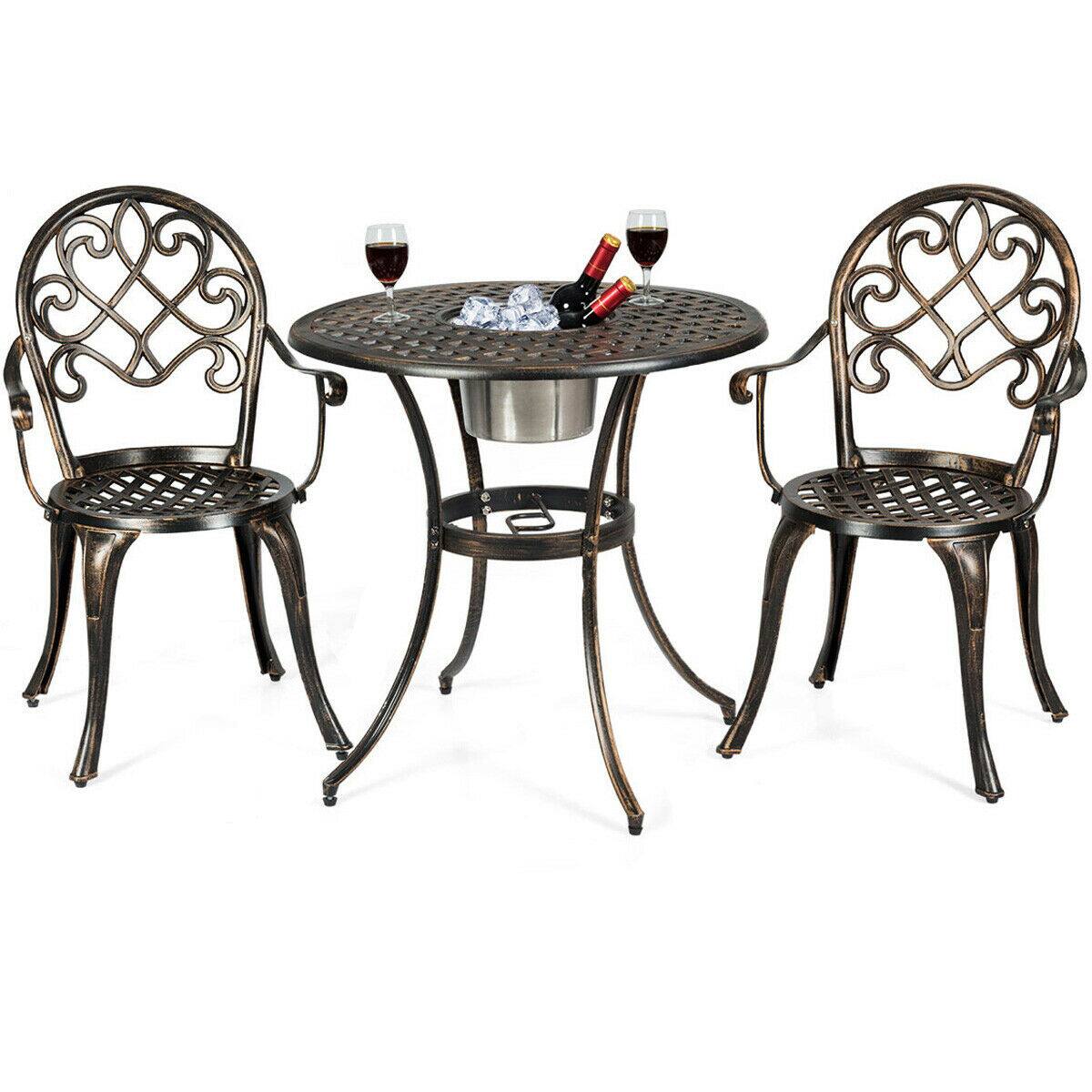 Costway - 3PCS Patio Dining Set Aluminum Bistro Attached Removable Ice Bucket - Bronze price history on PriceWatchPro
