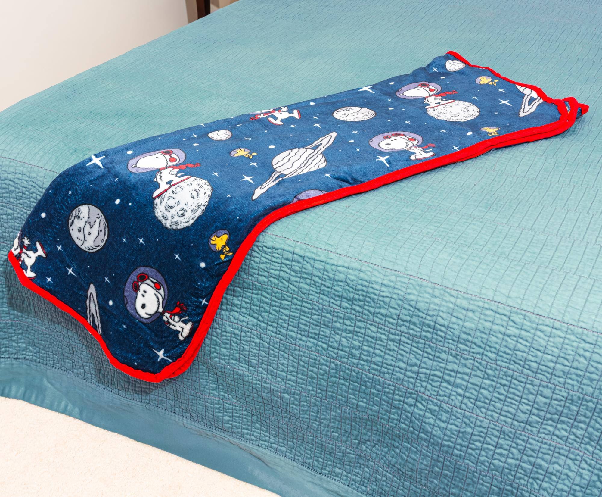 Alt View 3. Silver Buffalo - Peanuts Snoopy and Woodstock In Space Fleece Throw Blanket | 45 x 60 Inches - Blue.
