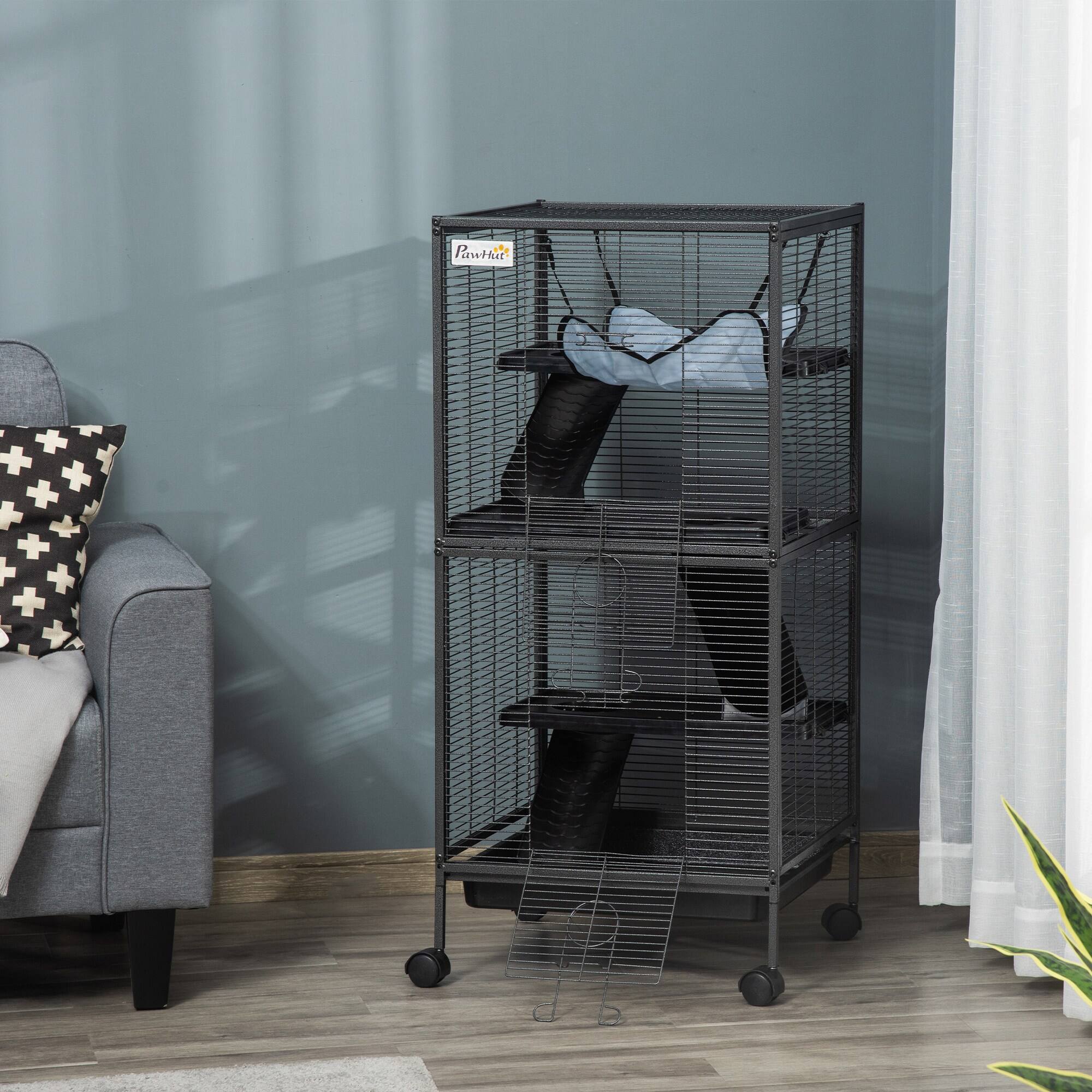 Alt View 1. Pawhut - H Rolling Small Animal Cage with Hammock, Ferret Cage, Chinchilla Cage, Pet Habitat with 6 Doors.