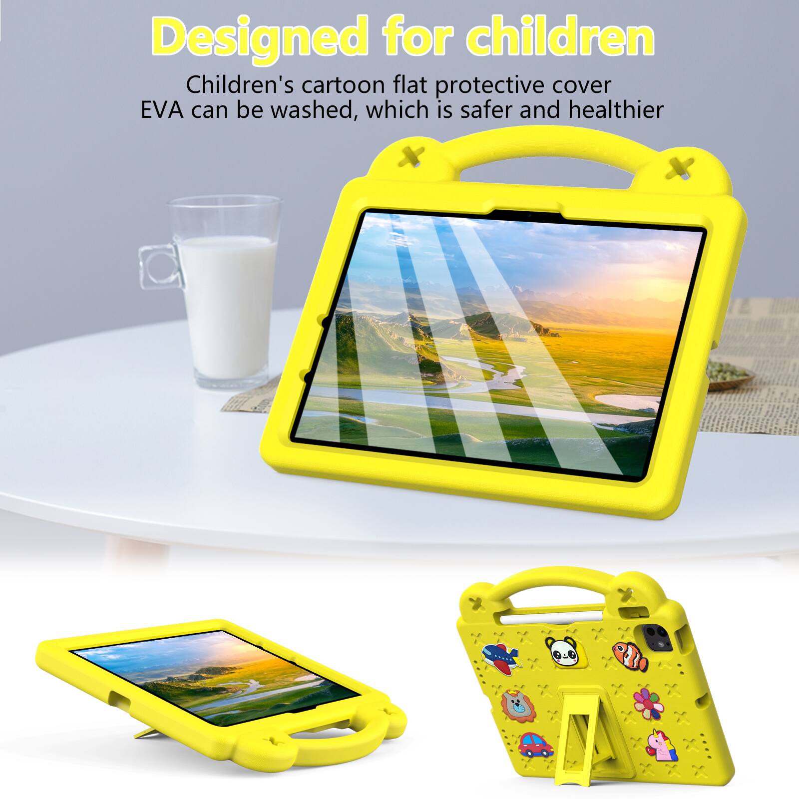 Designed for children  
Children's cartoon flat protective cover EVA can be washed, which is safer and healthier