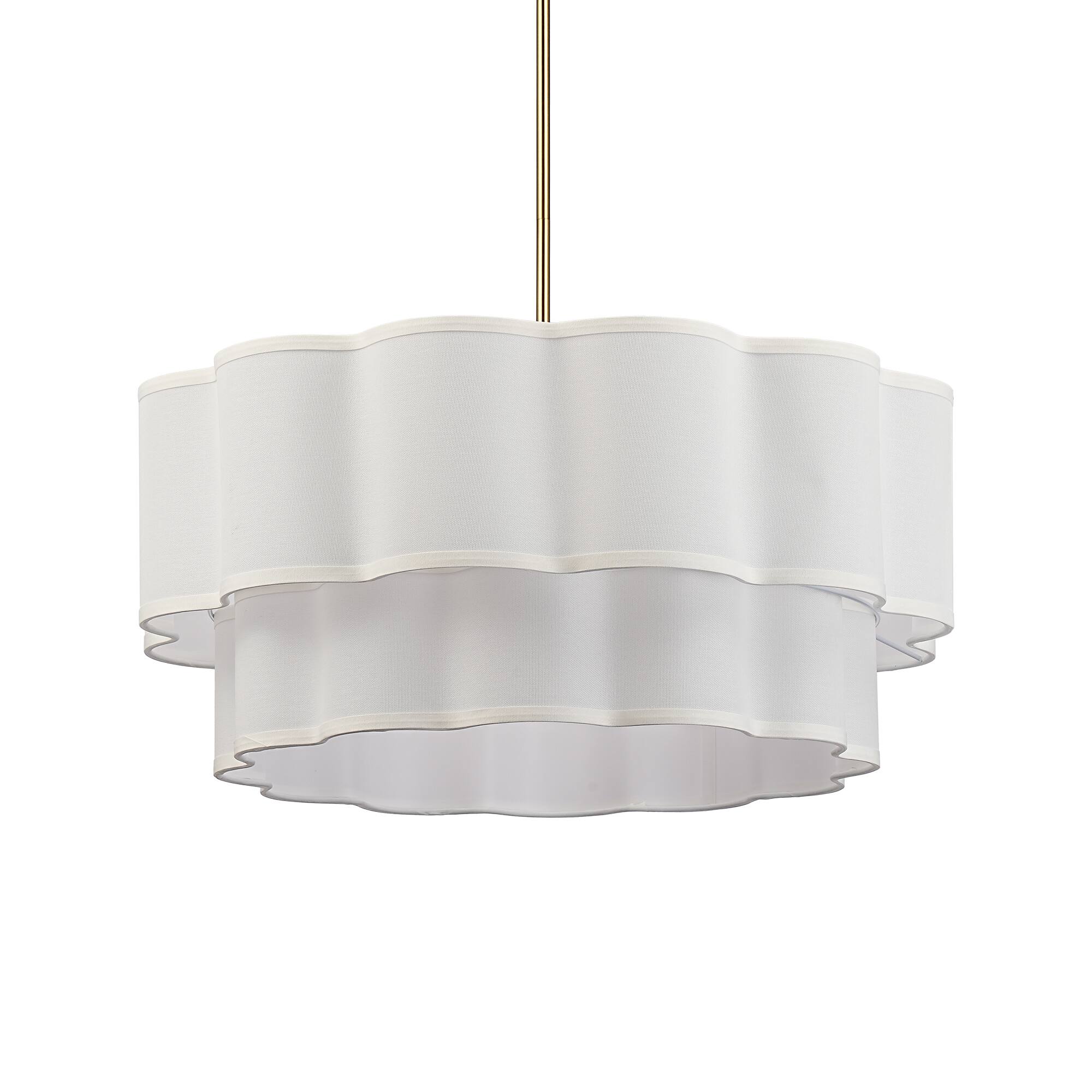 Alt View 7. Parrot Uncle - 26 Inch Modern Linen 6 Light Scalloped Tiered Drum Chandelier with Adjustable Downrods - Brass.