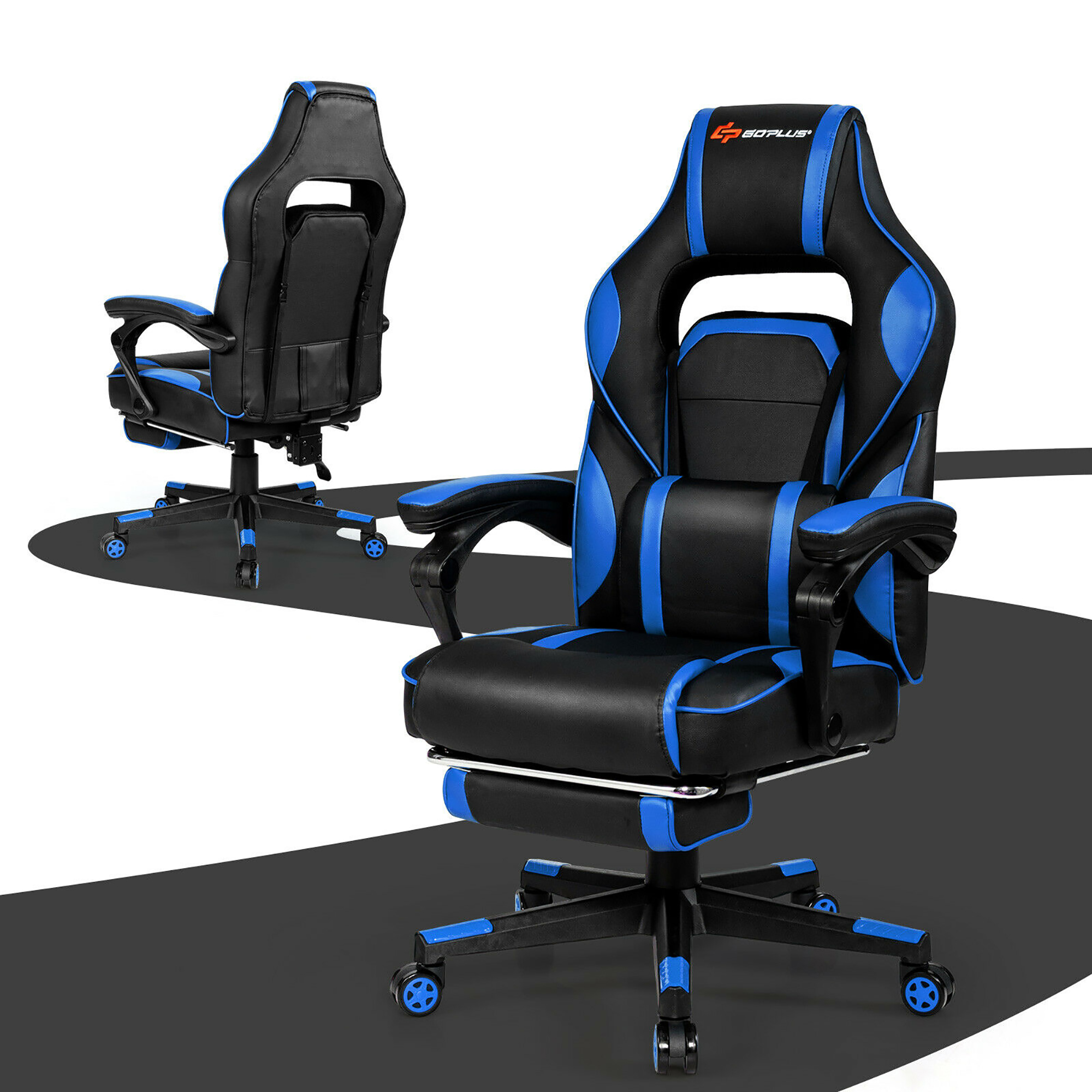 Alt View 17. Costway - Gaming Massage Reclining Racing Chair with Footrest - Blue.