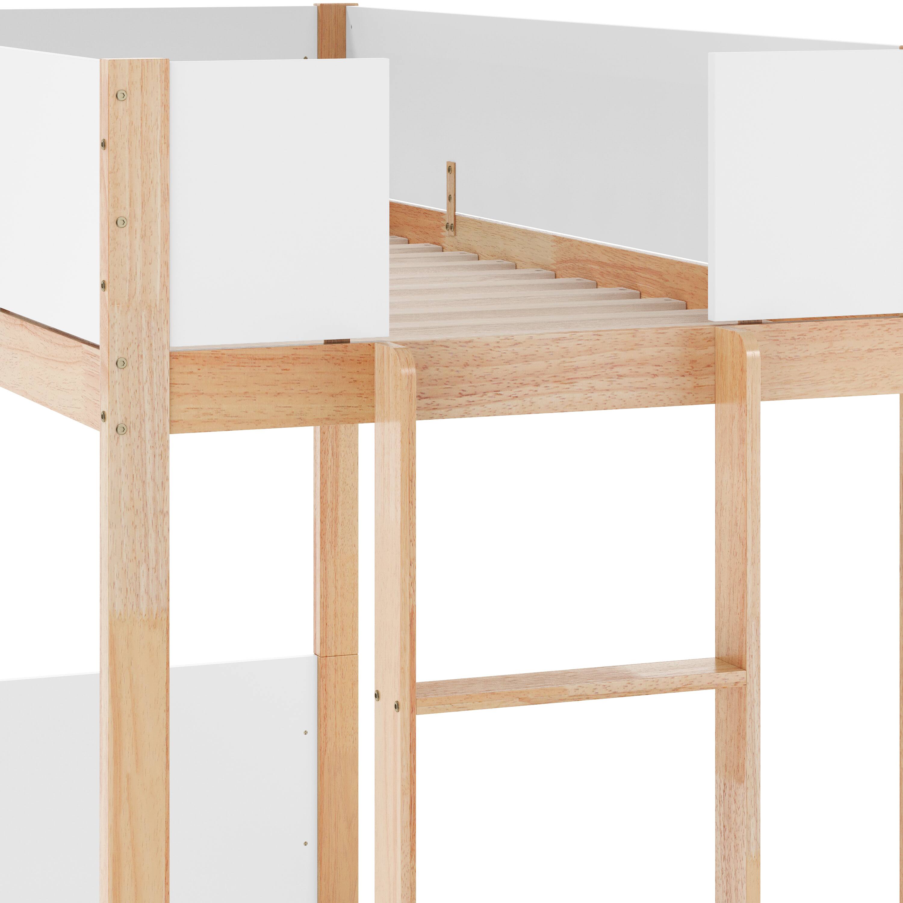 Alt View 9. Emma + Oliver - Samuel Kids Bunk Bed with Convertible, Solid Wood Frame and Easy-to-Climb Ladder with No Box Spring Required - White/Natural.