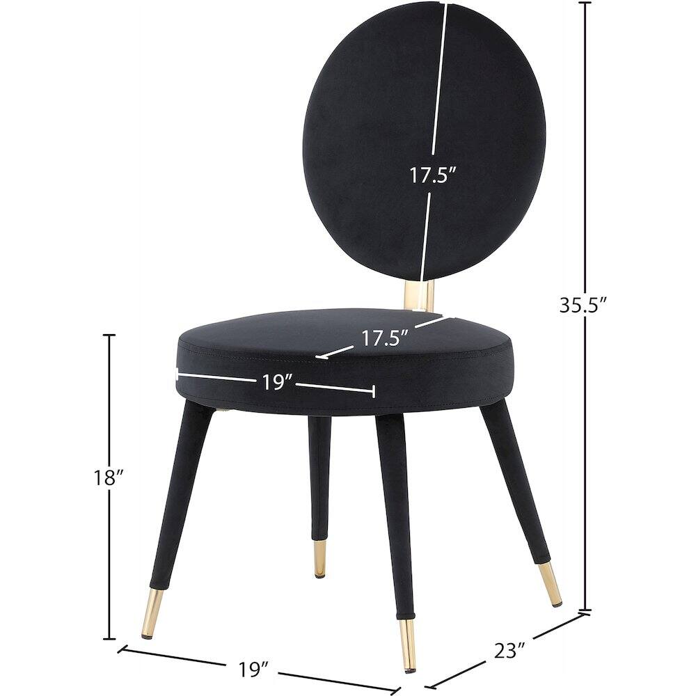 17.5" (seat diameter)  
17.5" (seat height)  
35.5" (overall height)  
19" (seat width)  
18" (side width)  
19" (front width)  
23" (depth)
