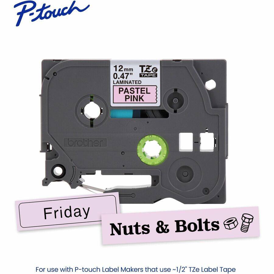 P-touch  
12 mm 0.47" TAPE LAMINATED PASTEL PINK  
brother  
Friday Nuts & Bolts  
For use with P-touch Label Makers that use ~1/2" TZe Label Tape