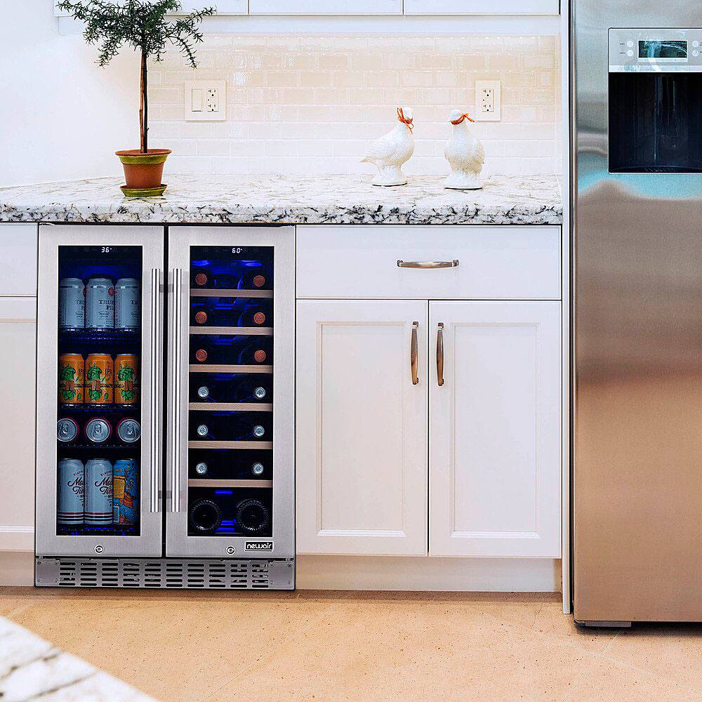 Alt View 17. NewAir - Refurbished 18-Bottle or 58-Can French Door Dual Zone Wine Refrigerator with SplitShelf and Beech Wood Shelves - Stainless Steel.