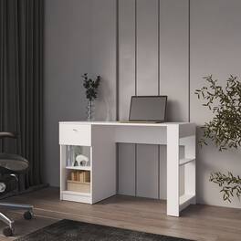 TinyHomie - Sun City Computer Desk with a Drawer and Open Storage - White