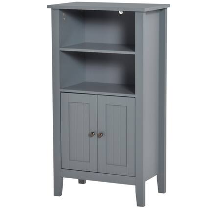 Front. Hivvago - Gray 2 Tier Shelf Hidden Storage Bathroom Floor Cabinet - Gray.