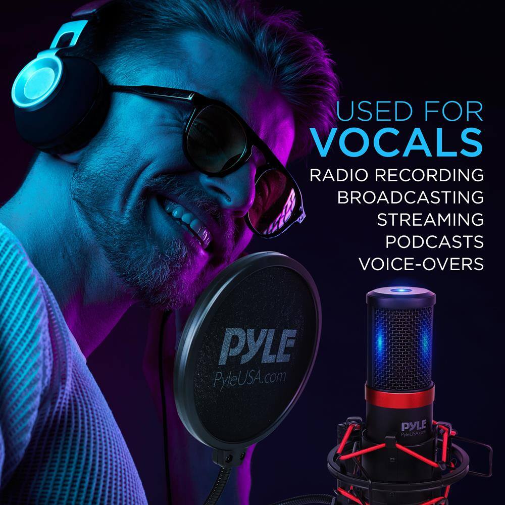USED FOR VOCALS  
RADIO RECORDING  
BROADCASTING  
STREAMING  
PODCASTS  
VOICE-OVERS  

PYLE  
PyleUSA.com