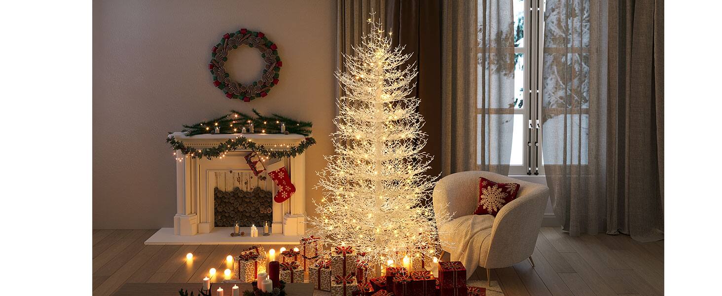 Alt View 8. Tiramisubest - 6FT Pre-lit Aspen Fir Artificial Christmas Tree,Hinged Xmas Tree 623 Snow Flocked Branch Tips,420 Warm Yellow LED Lights - White.