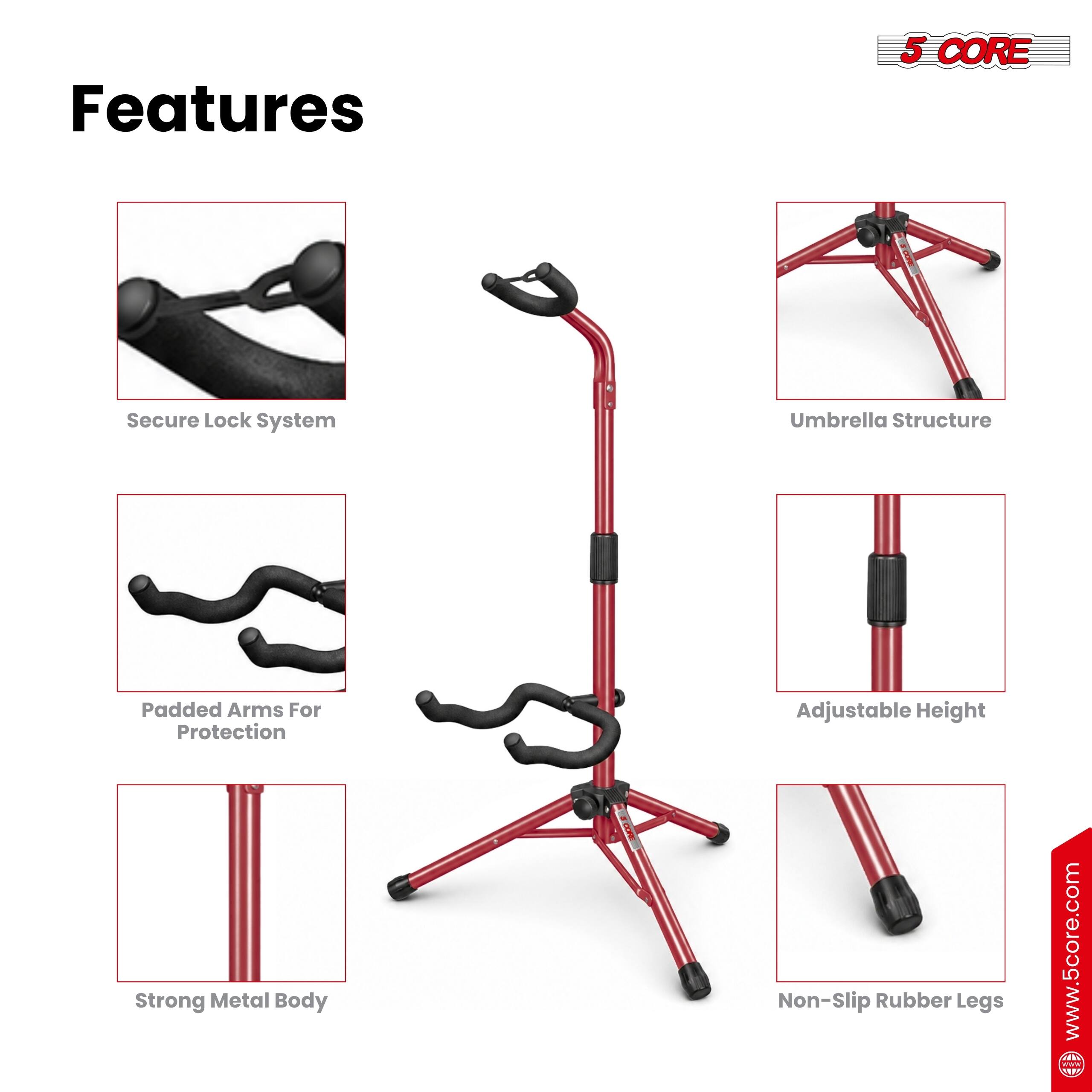 Features

- 5 CORE
- Secure Lock System
- Umbrella Structure
- Padded Arms For Protection
- Strong Metal Body
- Adjustable Height
- Non-Slip Rubber Legs

www.5core.com