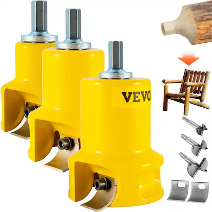 Front. VEVOR - Tenon Cutter, 1"/25.4mm & 1.5"/38mm & 2"/50.8mm, Premium Aluminum & Steel Log Furniture Cutter, with Dual Curved Blades - yellow.
