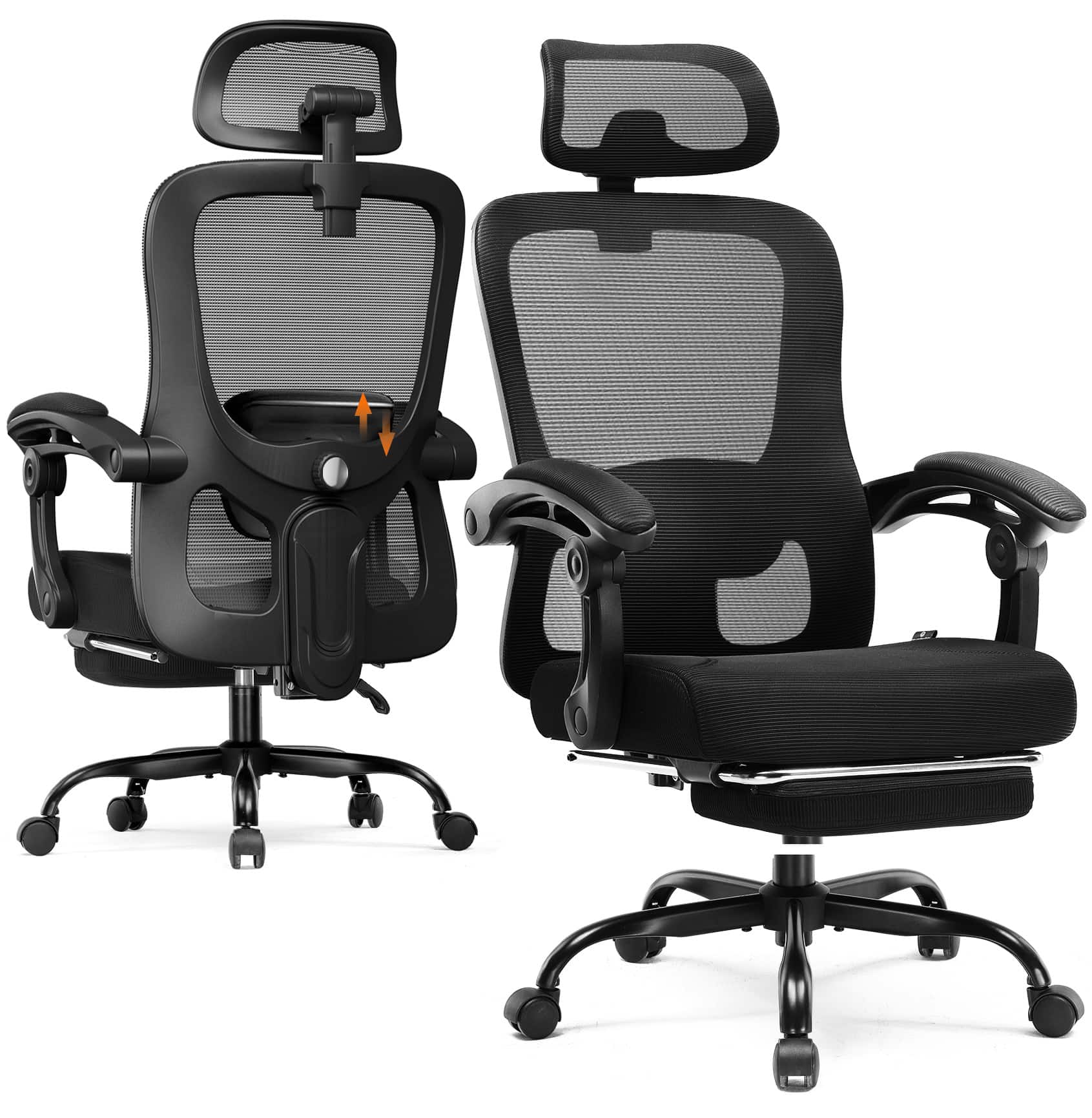 Front. CloudRest Pro - High-Back Office Chair with Adjustable Lumbar Support Ergonomic Mesh Gaming Chair,Black - Black.