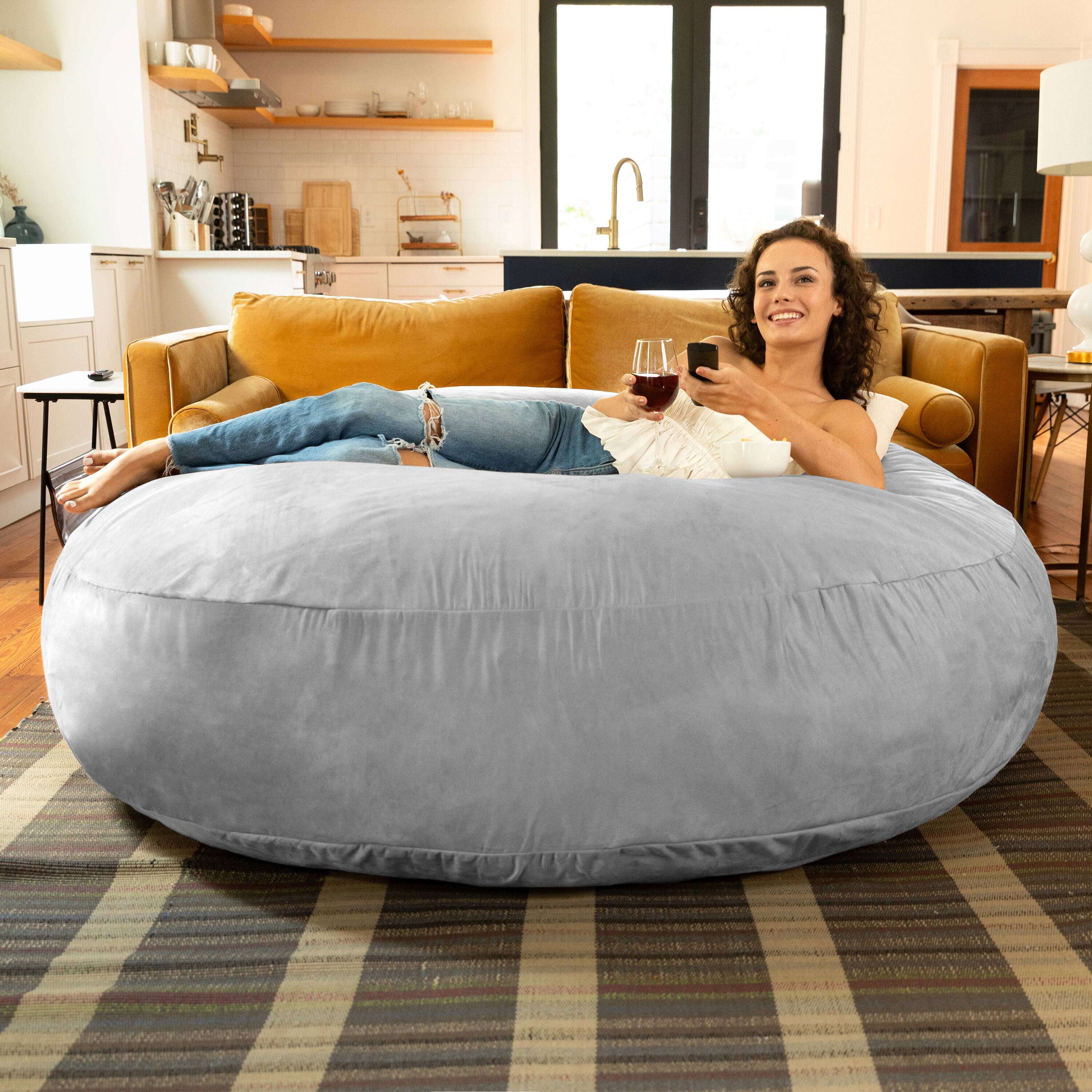 Left. Jaxx - Jaxx 6 Foot Cocoon - 2-in-1 Convertible Bean Bag Bed & Large Bean Bag Chair for Adults, Platinum - Microsuede Platinum.