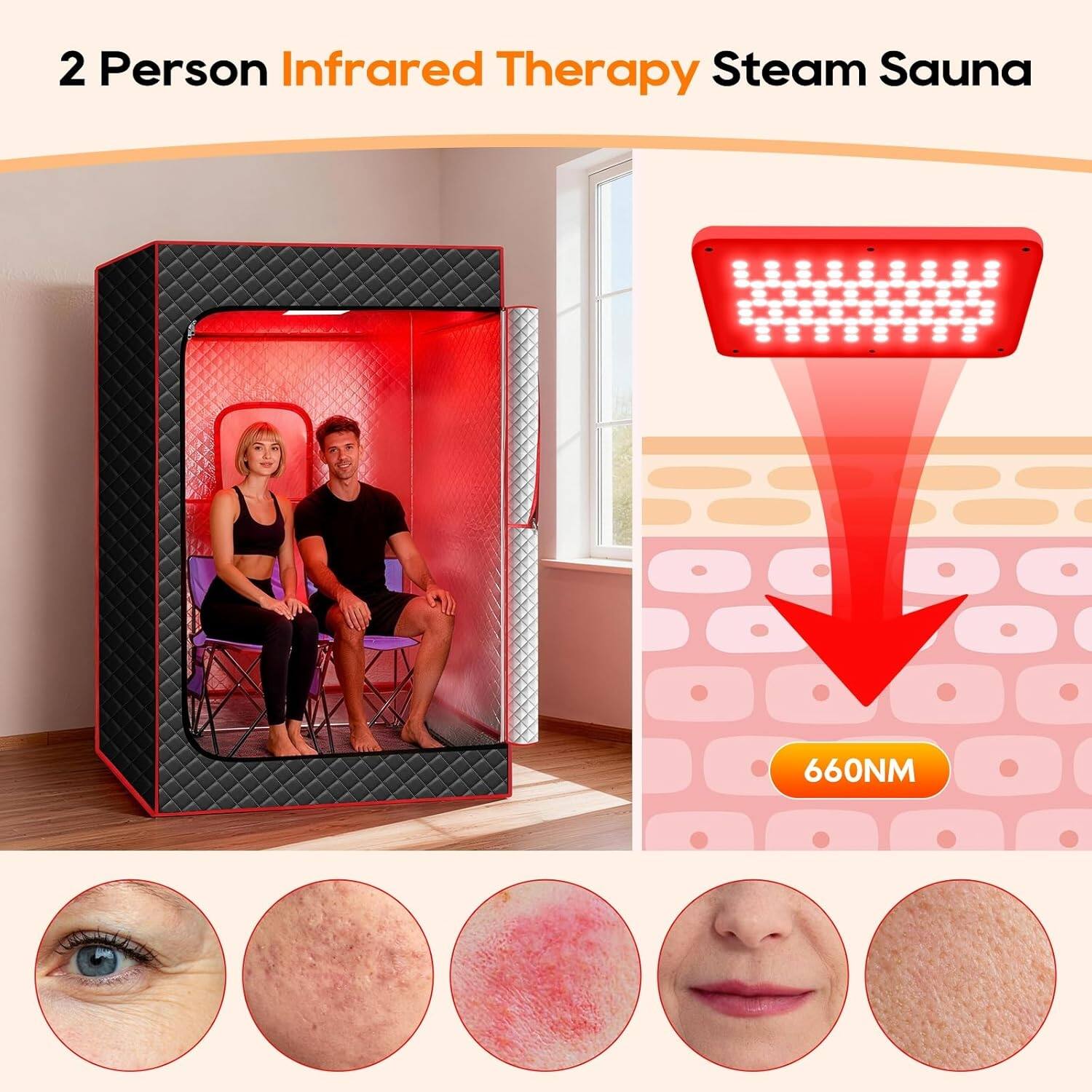 2 Person Infrared Therapy Steam Sauna  
660NM