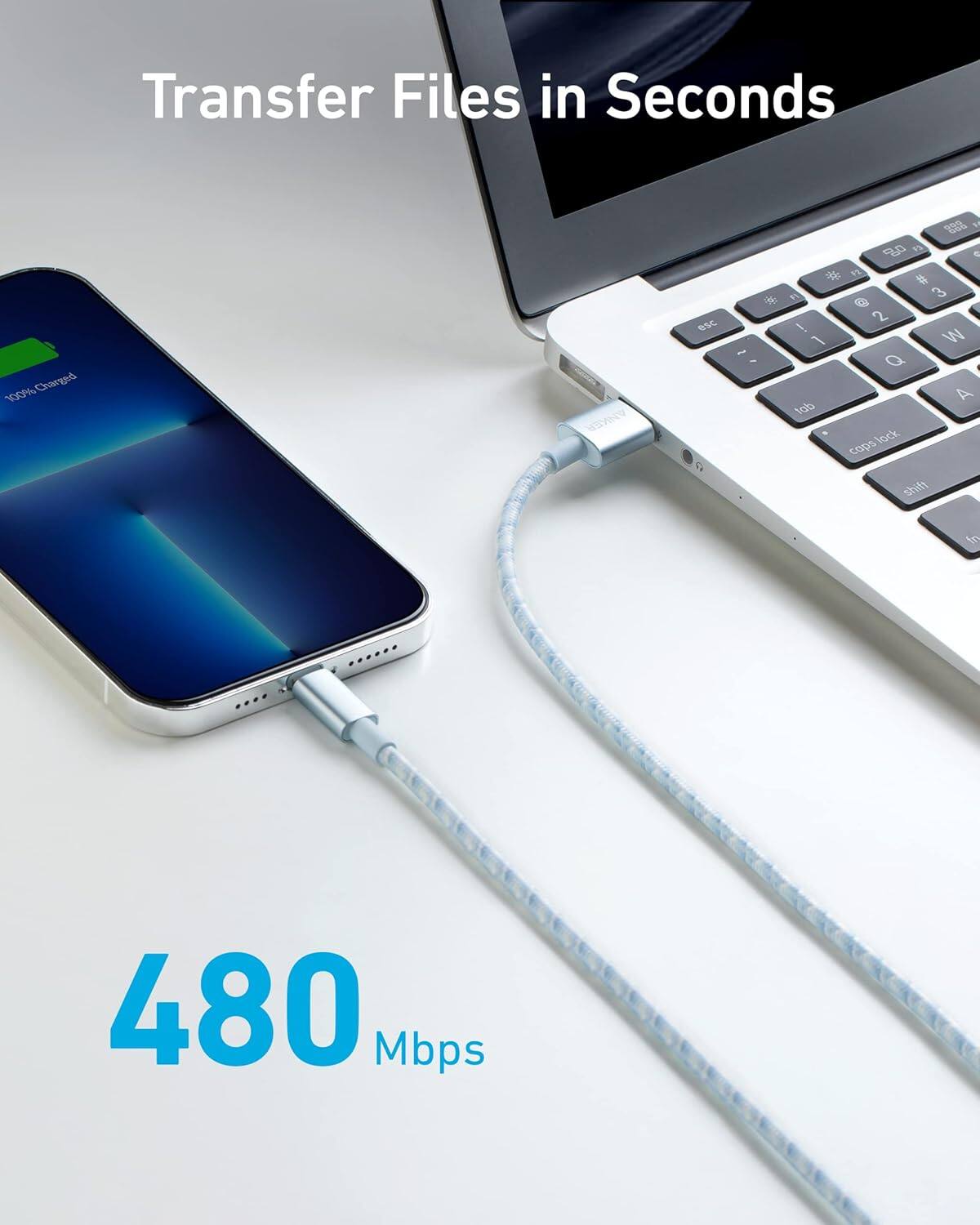 Transfer Files in Seconds  
100% Charged  
ANKER  
480 Mbps