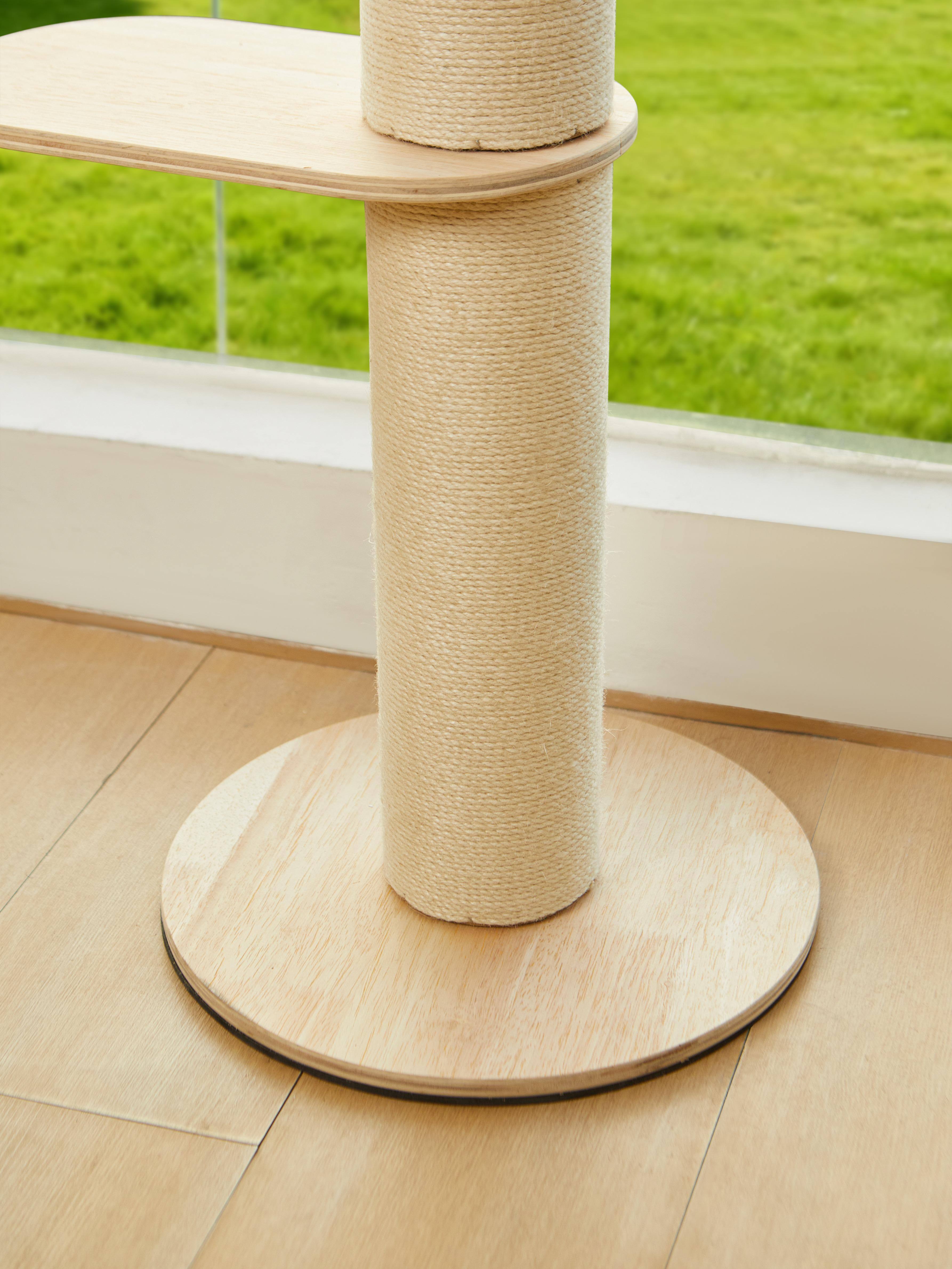 Back. JUJABU - Half Cat Tree Tower– 3-Tier Hemp Scratching Post, Perches & Sturdy Activity Center Suction Cup.