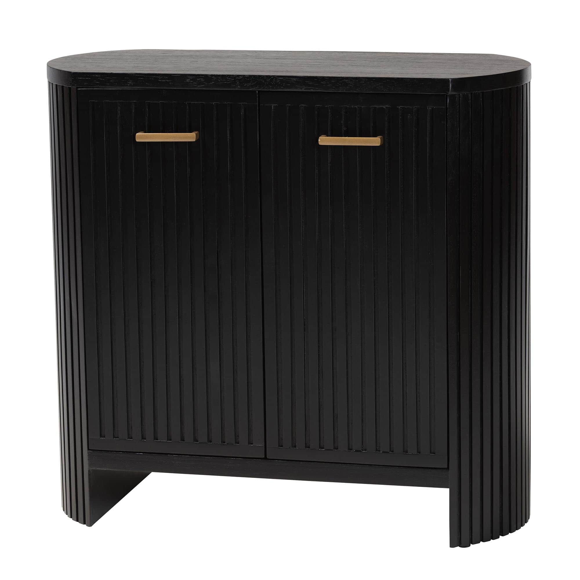 bali & pari - Keshet Fluted Wood Storage Cabinet - 2-Door Accent Cabinet with Vertical Slat Panels and Metal Door Pulls - Black