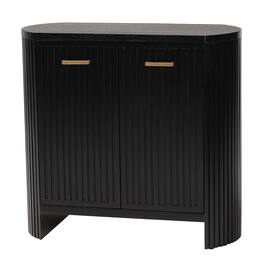 bali & pari - Keshet Fluted Wood Storage Cabinet - 2-Door Accent Cabinet with Vertical Slat Panels and Metal Door Pulls - Black