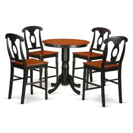 East West Furniture - 5 Pc Dining counter height set - high top Table and 4 Dining Chairs - Black & Cherry