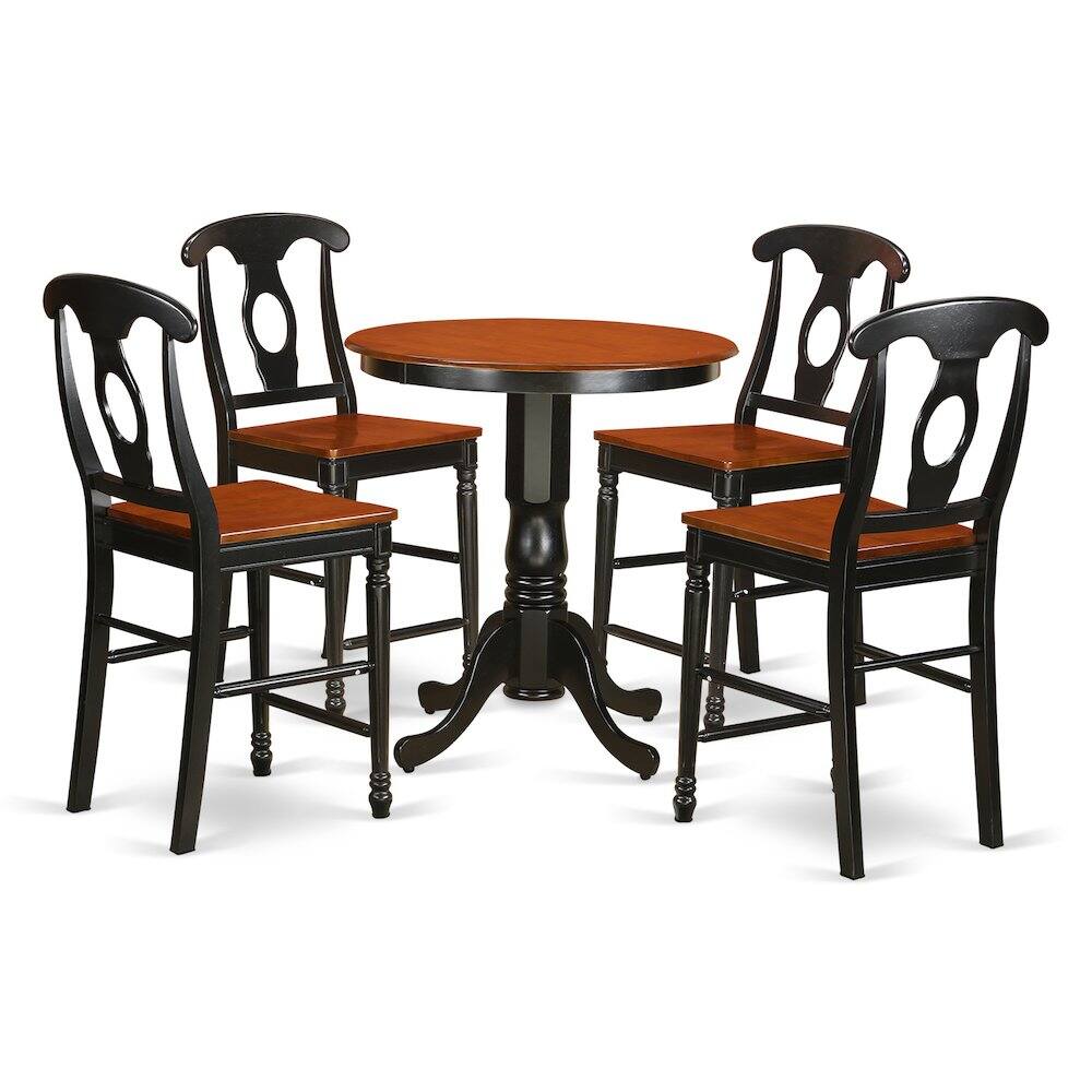 East West Furniture - 5 Pc Dining counter height set - high top Table and 4 Dining Chairs - Black & Cherry