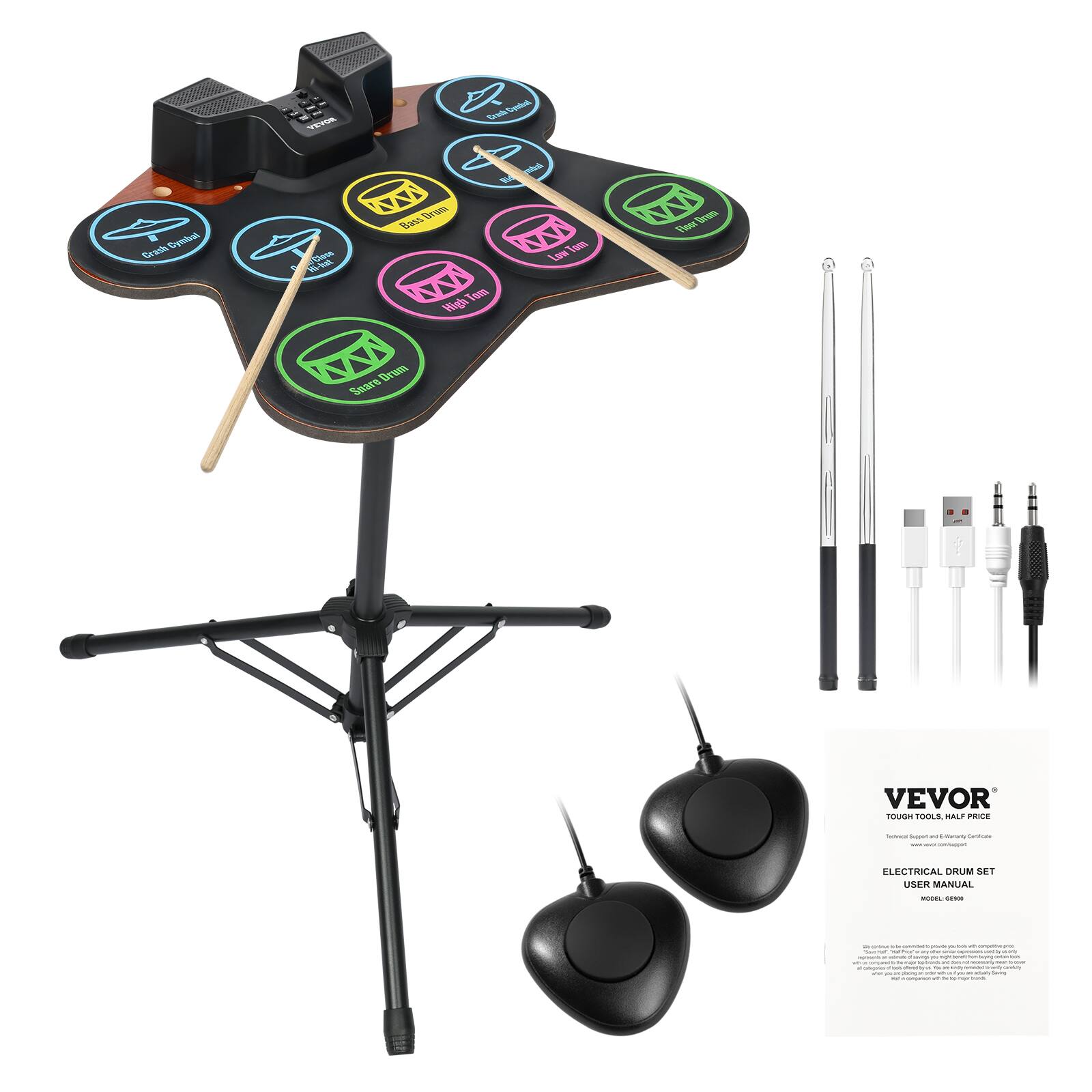 - TET CoatCpada S Cpotsl Crask SO% D % 1 M Bess Garam Low Fom Tees Wigga Tuee tes Drum Seare
- VEVOR nouse TOOLS TIAL PRCE
- ELECTRICAL DRUM SET USER MANUAL

VEVOR  
TOUGH TOOL - HALF PRICE  
ELECTRICAL DRUM SET  
USER MANUAL  
MODEL: G6189