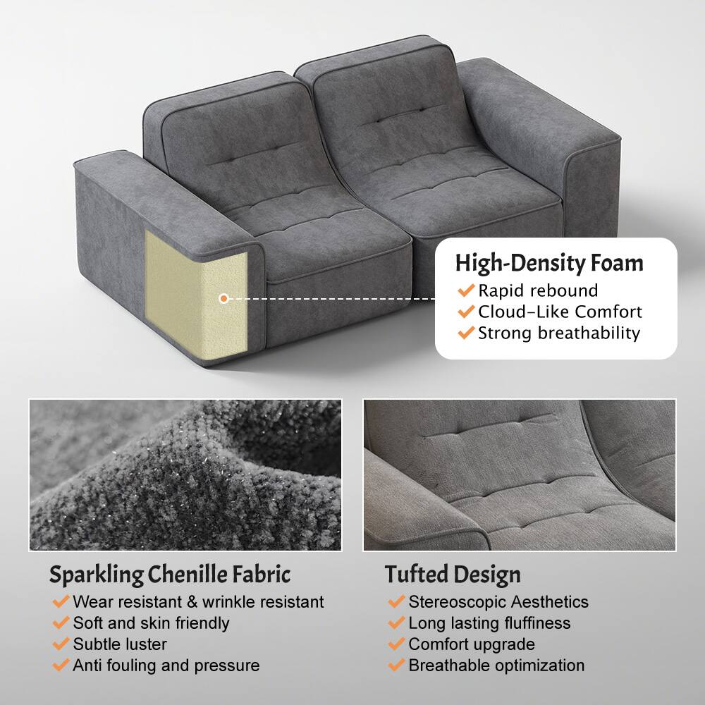High-Density Foam  
- Rapid rebound  
- Cloud-Like Comfort  
- Strong breathability  

Sparkling Chenille Fabric  
- Wear resistant & wrinkle resistant  
- Soft and skin friendly  
- Subtle luster  
- Anti fouling and pressure  

Tufted Design  
- Stereoscopic Aesthetics  
- Long lasting fluffiness  
- Comfort upgrade  
- Breathable optimization